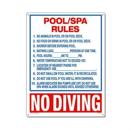 POOL/SPA RULES COMERCIAL SINGS - 40321