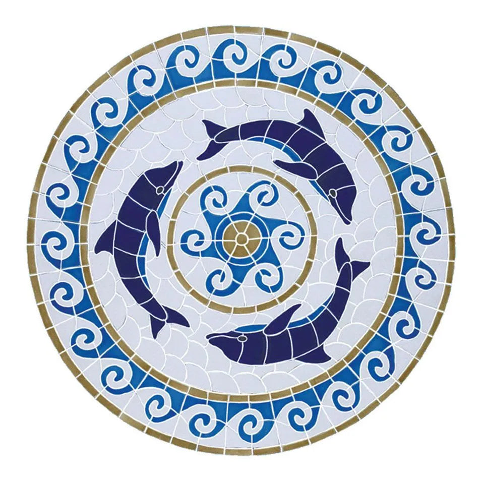 TILE FIGURE DOLPHIN MEDALLION 36"X36" - MDOMCOOL